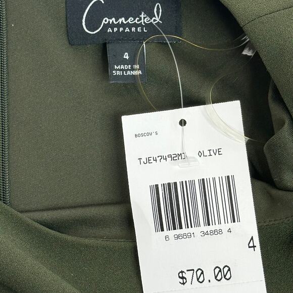 NWT Connected Apparel Olive Green Tie Scuba Crepe Sleeve Sheath Dress Womens 4 - Picture 9 of 10